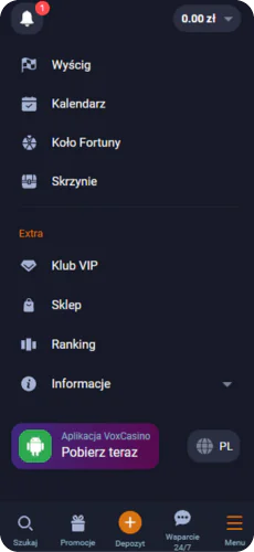 Sekcja pobierania VOX APK