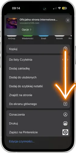 Opcja dodawania do ekranu głównego