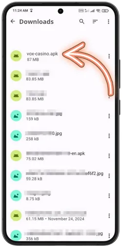 Heruntergeladene VOX Casino APK-Datei