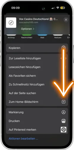Option zum Startbildschirm hinzufügen auswählen