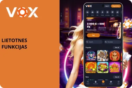 VOX kazino lietotnes funkcijas