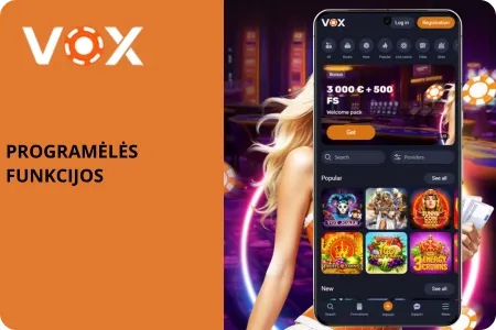 VOX kazino programėlės funkcijos